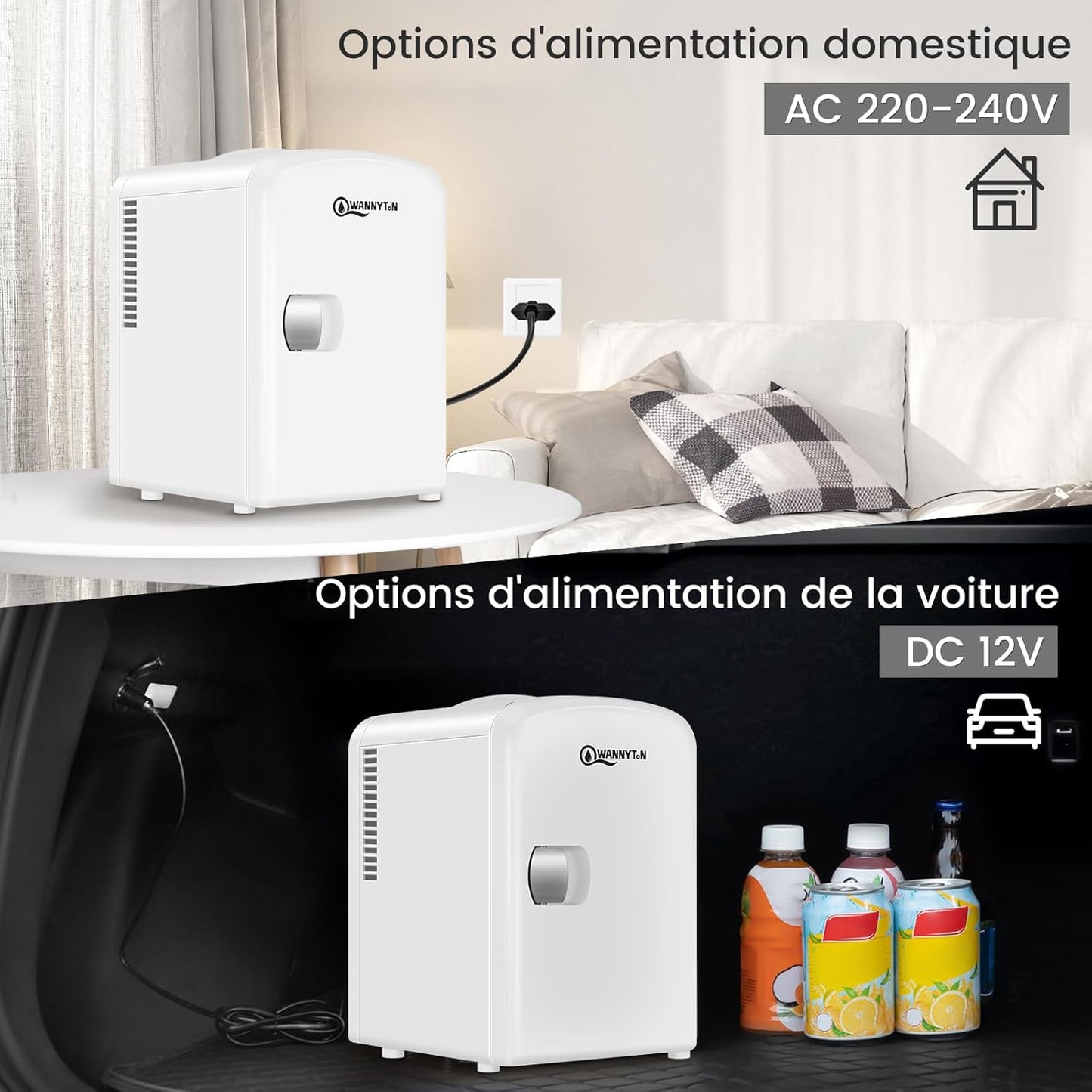 Mini Frigo Portable 4L, Mini Réfrigérateur Cosmétique, Mini Glacière Électrique, Fonction Froid/Chaud, Avec Câble AC 220V/ DC 12V Pour Voiture, Bureau, Chambre (Blanc)