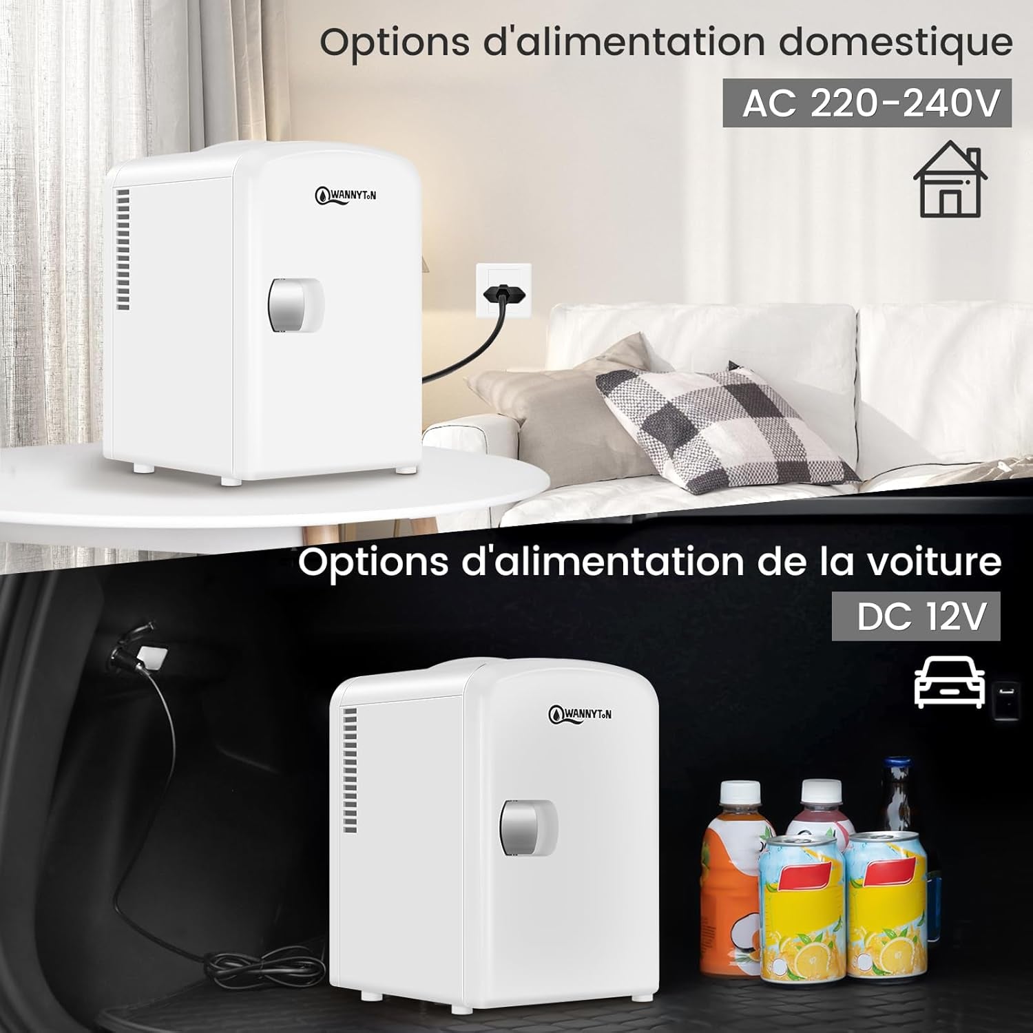 Mini Frigo Portable 4L, Mini Réfrigérateur Cosmétique, Mini Glacière Électrique, Fonction Froid/Chaud, Avec Câble AC 220V/ DC 12V Pour Voiture, Bureau, Chambre (Blanc)