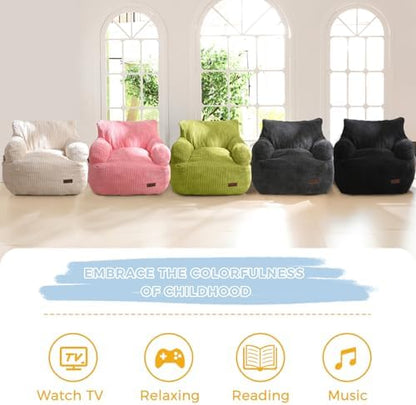 MAXYOYO Kids Bean Bag Chair, Stuffed Toddler Bean Bag Sofa with Filler Bean Bag Chair for Boys and Girls, Lazy Sofa with Pocket Floor Chair for Gaming, Reading, Pink