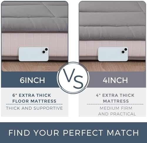 MAXYOYO 6" Extra Thick Floor Futon Mattress, Foldable Japanese Floor Mattress for Adults, Roll Up Tatami Pad for Guest Room, Black, Queen