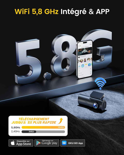 4K Dashcam Voiture Avant Arrière, 5Ghz Wifi Caméra Embarquée Voiture | Avec Carte SD 64G, Camera Voiture Grand Angle 170°, Vision Nocturne, Wdr,G-Capteur,Stationnement 24H,Enregistrement En Boucle