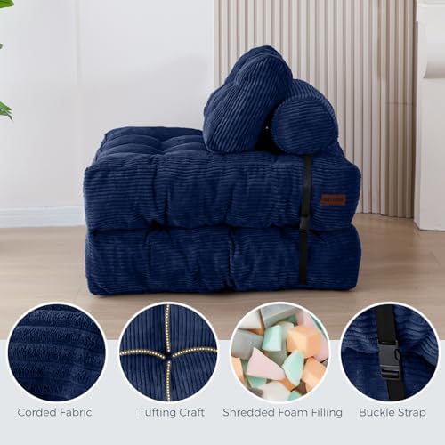 MAXYOYO Folding Sofa Bed, Convertible Sleeper Chair with Pillow Foldable Mattress with Back Support, Portable Fold Out Chair Bed Comfy Floor Sofa Lounge for Living Room Bedroom, Dark Grey, Single
