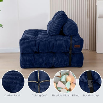 MAXYOYO Folding Sofa Bed, Convertible Sleeper Chair with Pillow Foldable Mattress with Back Support, Portable Fold Out Chair Bed Comfy Floor Sofa Lounge for Living Room Bedroom, Dark Grey, Single