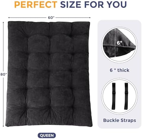 MAXYOYO Japanese Floor Mattress Full Size, 6" Foldable Futon Mattress Tufted Roll Up Floor Bed, Thick Chenille Tatami Mat Sleeping Pad for Camping Guest Room Dormitory Bedroom RV, Navy