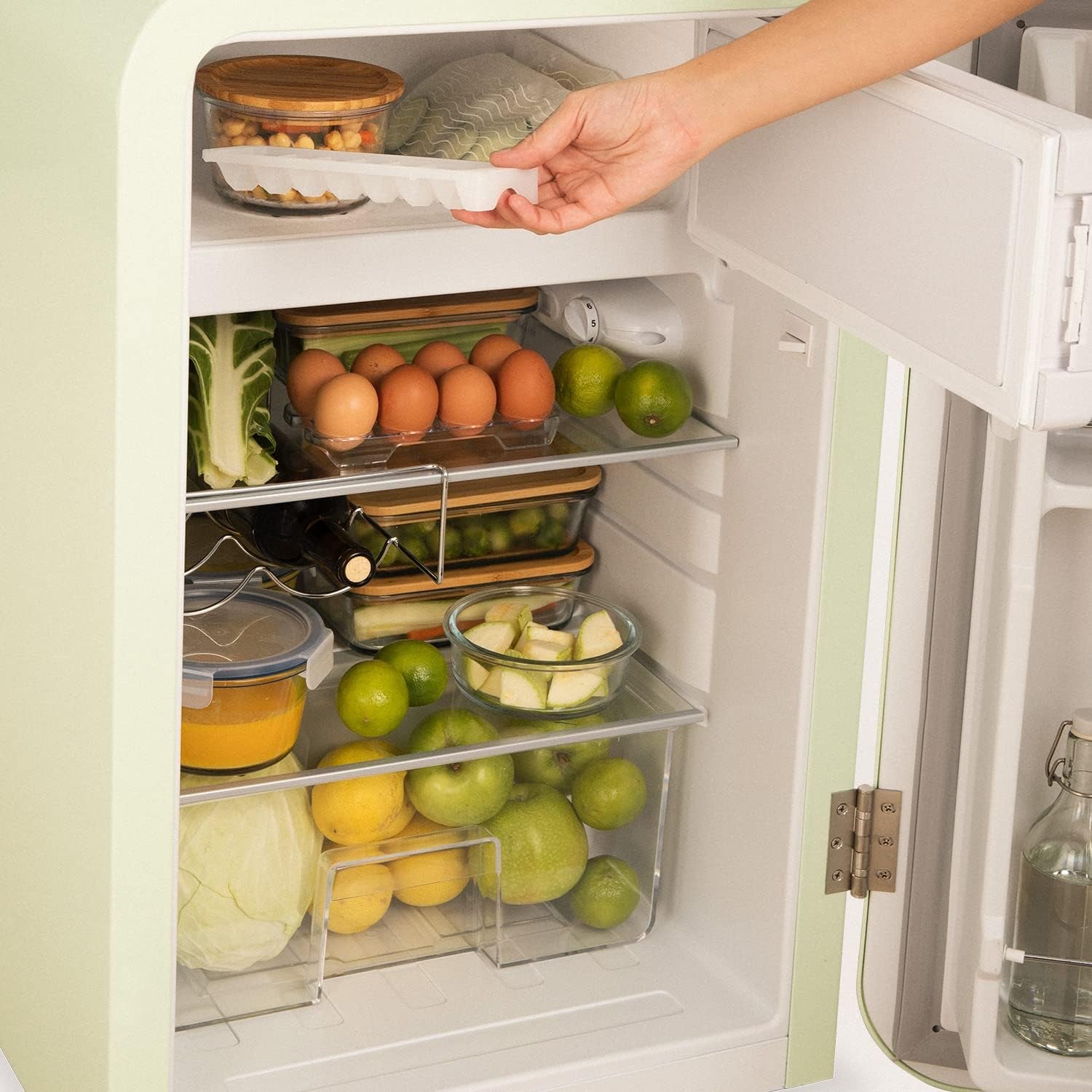 / RETRO FRIDGE 83.5 Black/Réfrigérateur Vert Avec Poignée Noire/Pratique Et Fonctionnel, Matériaux Résistants