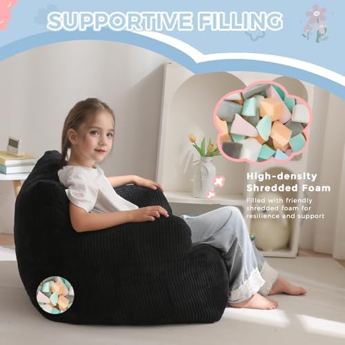 MAXYOYO Kids Bean Bag Chair, Stuffed Toddler Bean Bag Sofa with Filler Bean Bag Chair for Boys and Girls, Lazy Sofa with Pocket Floor Chair for Gaming, Reading, Pink
