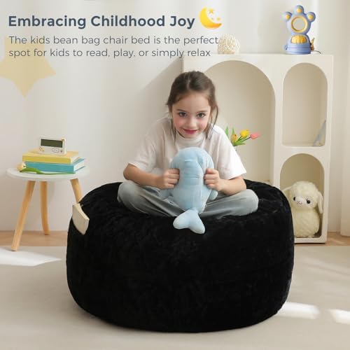 MAXYOYO Bean Bag Chair Bed for Kids, Convertible Bean Bag Folds from Lazy Chair to Floor Mattress Bed, Stuffed Floor Sofa Couch Sofa Bed for Boys and Girls, High-Density Foam Filling, Pink