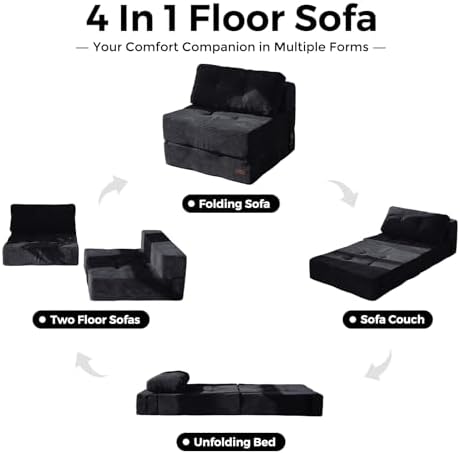 MAXYOYO Folding Sofa Bed, Convertible Sofa Bed with High-Density Support Foam, Portable 4 in 1 Fold Out Chair to Floor Lounger, Versatile Floor Couch for Living Room Bedroom, Dark Grey