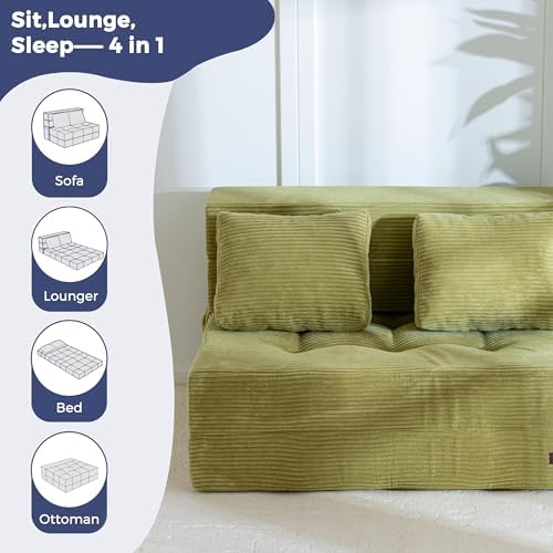 MAXYOYO Convertible Sofa Bed, Fold Out Loveseat Sleeper Sofa with Pillow, 4 in 1 Tufted Folding Couch Bed Foam Floor Couch, Lazy Chair for Living Room Bedroom Guest Room, Dark Grey