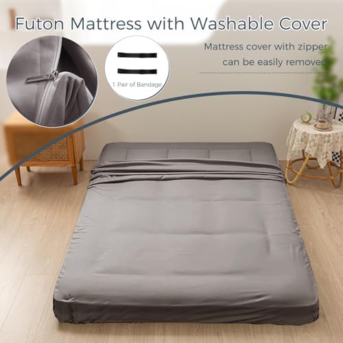 MAXYOYO 6" Extra Thick Floor Futon Mattress, Foldable Japanese Floor Mattress for Adults, Roll Up Tatami Pad for Guest Room, Black, Queen