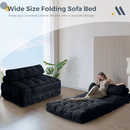 MAXYOYO Folding Sofa Bed, Convertible Sleeper Chair with Pillow Foldable Mattress with Back Support, Portable Fold Out Chair Bed Comfy Floor Sofa Lounge for Living Room Bedroom, Dark Grey, Single
