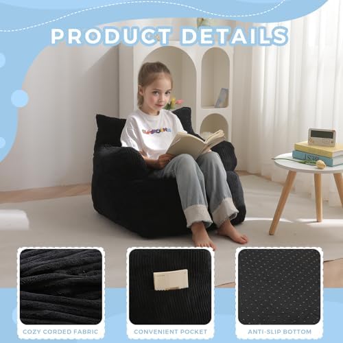 MAXYOYO Kids Bean Bag Chair, Stuffed Toddler Bean Bag Sofa with Filler Bean Bag Chair for Boys and Girls, Lazy Sofa with Pocket Floor Chair for Gaming, Reading, Pink