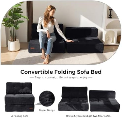 MAXYOYO Folding Sofa Bed, Convertible Sofa Bed with High-Density Support Foam, Portable 4 in 1 Fold Out Chair to Floor Lounger, Versatile Floor Couch for Living Room Bedroom, Dark Grey