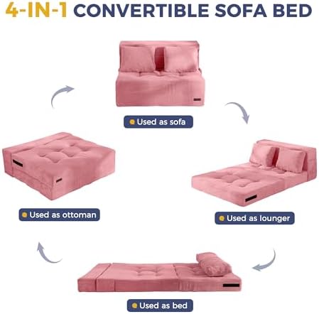 MAXYOYO Convertible Sofa Bed, Fold Out Loveseat Sleeper Sofa with Pillow, 4 in 1 Tufted Folding Couch Bed Foam Floor Couch, Lazy Chair for Living Room Bedroom Guest Room, Dark Grey