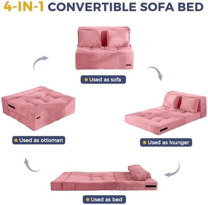 MAXYOYO Convertible Sofa Bed, Fold Out Loveseat Sleeper Sofa with Pillow, 4 in 1 Tufted Folding Couch Bed Foam Floor Couch, Lazy Chair for Living Room Bedroom Guest Room, Dark Grey