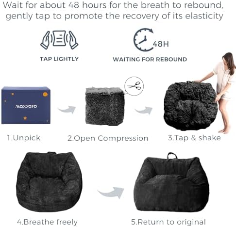 MAXYOYO Bean Bag Chair, Floor Sofa with Handle, Bean Bag Chairs for Adults and Kids, Teens Living Room Bean Bag, Accent Sofa Chair with Pocket for Gaming Reading Relaxing