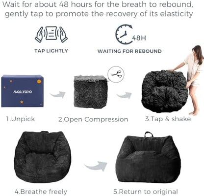 MAXYOYO Bean Bag Chair, Floor Sofa with Handle, Bean Bag Chairs for Adults and Kids, Teens Living Room Bean Bag, Accent Sofa Chair with Pocket for Gaming Reading Relaxing