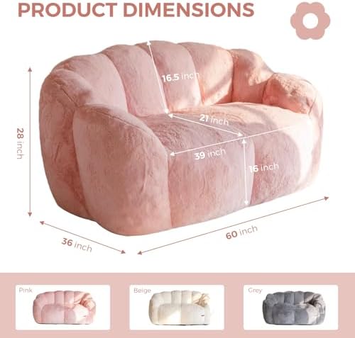 MAXYOYO Bean Bag Chair for Adults, Floral Shaped Bean Bag Sofa, Ultra Soft Faux Fur Floor Sofa, Large Reading Chair for Living Room Bedroom, Beige, Single