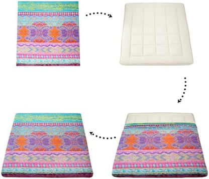 MAXYOYO Mattress Cover for Traditional Japanese Futon Mattress, Futon Floor Mats Cover with Zipper, Super Soft and Machine Washable, Navy Floral, Twin