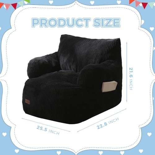 MAXYOYO Kids Bean Bag Chair, Stuffed Toddler Bean Bag Sofa with Filler Bean Bag Chair for Boys and Girls, Lazy Sofa with Pocket Floor Chair for Gaming, Reading, Pink