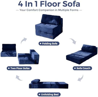 MAXYOYO Folding Sofa Bed, Convertible Sofa Bed with High-Density Support Foam, Portable 4 in 1 Fold Out Chair to Floor Lounger, Versatile Floor Couch for Living Room Bedroom, Dark Grey