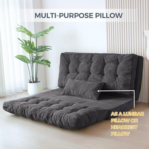 MAXYOYO Bean Bag Bed Tufted Folding Sofa Bed with Pillows, Extra Thick and Long Floor Mattress for Adults, Single Couch Bed for Bedroom Living Room, Beige, 30x91 Inch