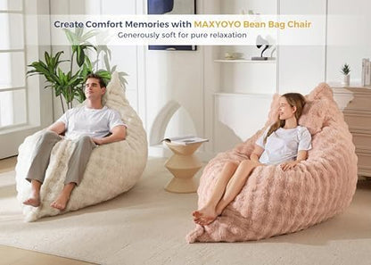 MAXYOYO Giant Bean Bag Chair with Pillow, 3 in 1 Convertible Bean Bag Chair for Adults with Removable Cover, Floor Cushion Stuffed Floor Lounger for Living Room Bedroom, Grey