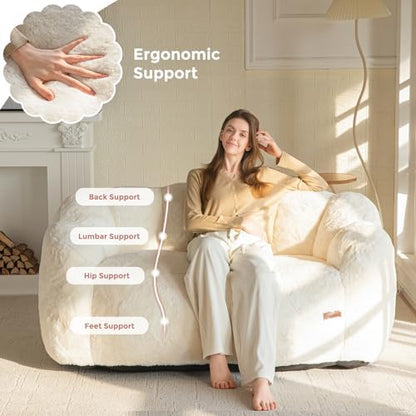 MAXYOYO Bean Bag Chair for Adults, Floral Shaped Bean Bag Sofa, Ultra Soft Faux Fur Floor Sofa, Large Reading Chair for Living Room Bedroom, Beige, Single