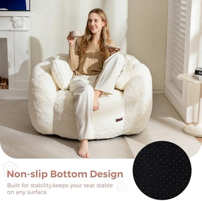 MAXYOYO Bean Bag Chair for Adults, Floral Shaped Bean Bag Sofa, Ultra Soft Faux Fur Floor Sofa, Large Reading Chair for Living Room Bedroom, Beige, Single