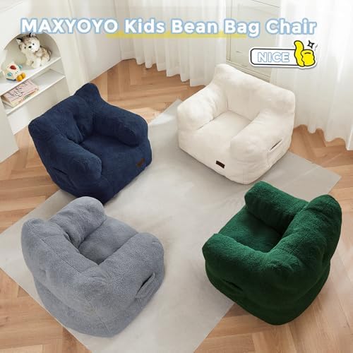 MAXYOYO Kids Sherpa Bean Bag Chair, Boucle Toddler Chair Toddler Bean Bag Couch for Girls and Boys, Teddy Lazy Sofa with Pocket for Playing, Green