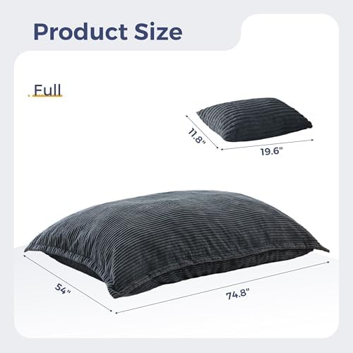 MAXYOYO Giant Bean Bag Chair with Pillow, 3 in 1 Convertible Bean Bag Chair for Adults with Removable Cover, Floor Cushion Stuffed Floor Lounger for Living Room Bedroom, Grey