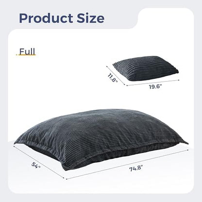 MAXYOYO Giant Bean Bag Chair with Pillow, 3 in 1 Convertible Bean Bag Chair for Adults with Removable Cover, Floor Cushion Stuffed Floor Lounger for Living Room Bedroom, Grey