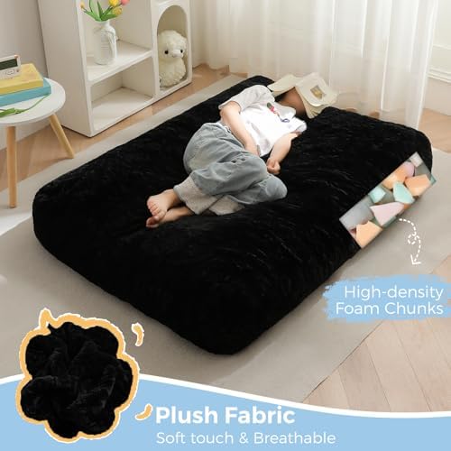 MAXYOYO Bean Bag Chair Bed for Kids, Convertible Bean Bag Folds from Lazy Chair to Floor Mattress Bed, Stuffed Floor Sofa Couch Sofa Bed for Boys and Girls, High-Density Foam Filling, Pink