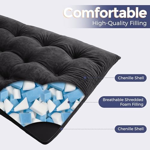 MAXYOYO Japanese Floor Mattress Full Size, 6" Foldable Futon Mattress Tufted Roll Up Floor Bed, Thick Chenille Tatami Mat Sleeping Pad for Camping Guest Room Dormitory Bedroom RV, Navy