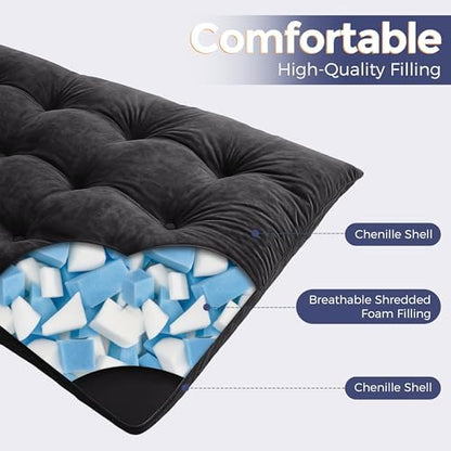 MAXYOYO Japanese Floor Mattress Full Size, 6" Foldable Futon Mattress Tufted Roll Up Floor Bed, Thick Chenille Tatami Mat Sleeping Pad for Camping Guest Room Dormitory Bedroom RV, Navy