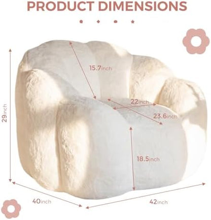 MAXYOYO Bean Bag Chair for Adults, Floral Shaped Bean Bag Sofa, Ultra Soft Faux Fur Floor Sofa, Large Reading Chair for Living Room Bedroom, Beige, Single