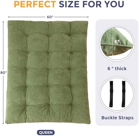 MAXYOYO Japanese Floor Mattress Full Size, 6" Foldable Futon Mattress Tufted Roll Up Floor Bed, Thick Chenille Tatami Mat Sleeping Pad for Camping Guest Room Dormitory Bedroom RV, Navy