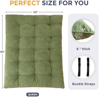 MAXYOYO Japanese Floor Mattress Full Size, 6" Foldable Futon Mattress Tufted Roll Up Floor Bed, Thick Chenille Tatami Mat Sleeping Pad for Camping Guest Room Dormitory Bedroom RV, Navy