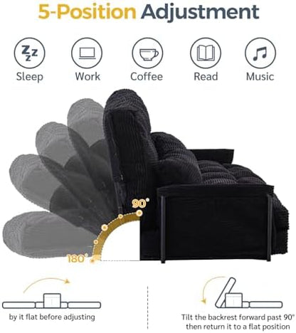 MAXYOYO Adjustable Floor Sofa Couch with Pillow, Multi-Functional Bean Bag Bed, 5-Position Foldable Lazy Sofa Sleeper Bed with Armrest, Versatile Floor Seating for Reading Gaming, Green, Single