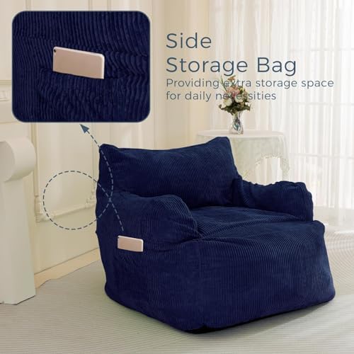 MAXYOYO Boneless Couch Sofa Chair, Stuffed Bean Bag Couch with Filler Large Living Room Bean Bag Chair for Adults, Big Lazy Sofa with Pocket Floor Chair for Gaming, Reading, Navy