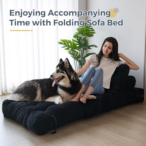 MAXYOYO Folding Sofa Bed, Convertible Sleeper Chair with Pillow Foldable Mattress with Back Support, Portable Fold Out Chair Bed Comfy Floor Sofa Lounge for Living Room Bedroom, Dark Grey, Single