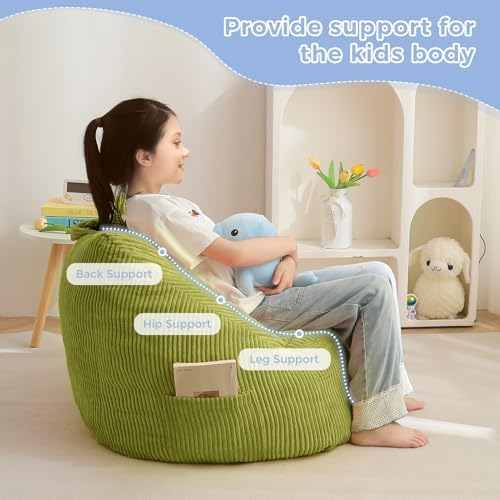 MAXYOYO Kids Bean Bag Chair, Bean Bag Couch with Handle, Comfy Toddler Chair for Boys and Girls, Accent Sofa Chair with Pocket for Gaming Reading Relaxing, Pink