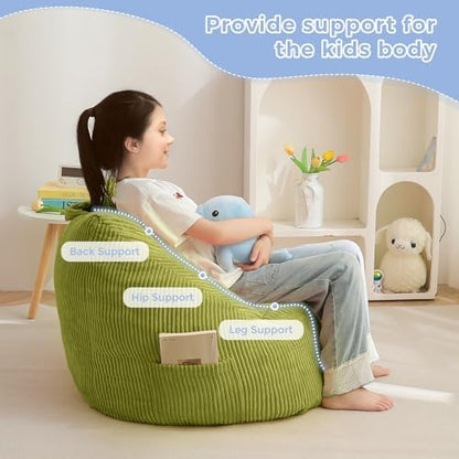 MAXYOYO Kids Bean Bag Chair, Bean Bag Couch with Handle, Comfy Toddler Chair for Boys and Girls, Accent Sofa Chair with Pocket for Gaming Reading Relaxing, Pink
