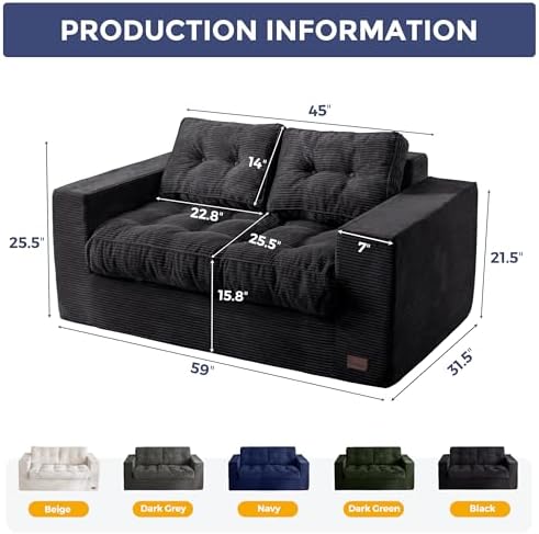 MAXYOYO Bean Bag Chair for Adults, Upholstered Floor Sofa with Armrests, Loveseat Boneless Couch with Tufted Cushion &amp; Backrest, Sofa in A Box, Large Bean Bag Couch for Bedroom Living Room, Black