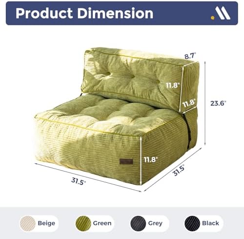 MAXYOYO Adjustable Floor Sofa Couch with Pillow, Multi-Functional Bean Bag Bed, 5-Position Foldable Lazy Sofa Sleeper Bed with Armrest, Versatile Floor Seating for Reading Gaming, Green, Single