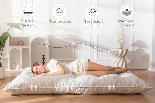 MAXYOYO Japanese Floor Mattress Full Size, 6" Foldable Futon Mattress Tufted Roll Up Floor Bed, Thick Chenille Tatami Mat Sleeping Pad for Camping Guest Room Dormitory Bedroom RV, Navy
