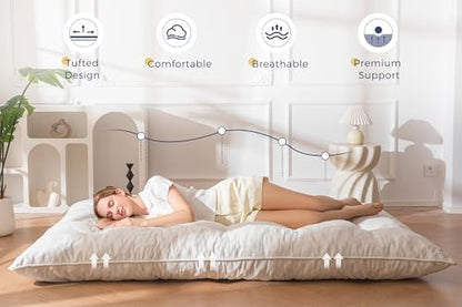 MAXYOYO Japanese Floor Mattress Full Size, 6" Foldable Futon Mattress Tufted Roll Up Floor Bed, Thick Chenille Tatami Mat Sleeping Pad for Camping Guest Room Dormitory Bedroom RV, Navy