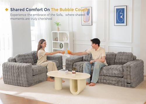 MAXYOYO Loveseat Sofa for Living Room, Small Sofa Couch Tufted Boneless Couch, Comfy Bean Bag Chair for Small Space Bedroom Apartment, No Assembly Needed, Beige