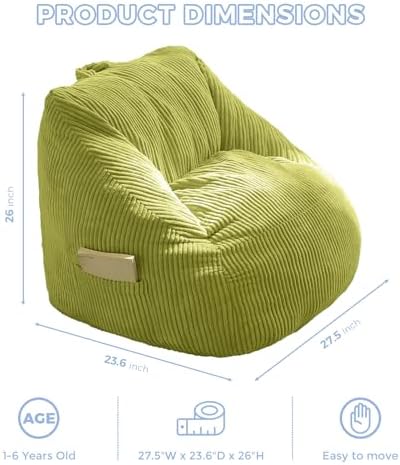 MAXYOYO Kids Bean Bag Chair, Bean Bag Couch with Handle, Comfy Toddler Chair for Boys and Girls, Accent Sofa Chair with Pocket for Gaming Reading Relaxing, Pink