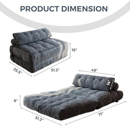 MAXYOYO Folding Sofa Bed, Convertible Sleeper Chair with Pillow Foldable Mattress with Back Support, Portable Fold Out Chair Bed Comfy Floor Sofa Lounge for Living Room Bedroom, Dark Grey, Single